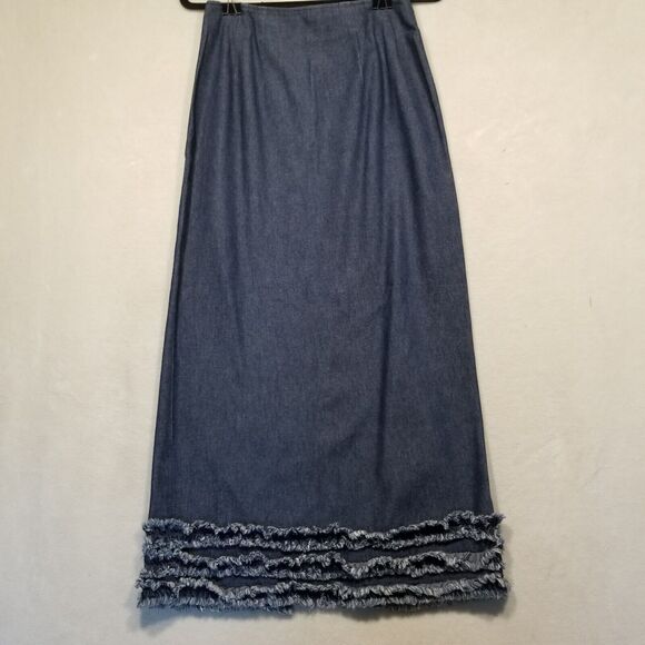 Vintage Pine Cove 8 Skirt Denim Midi Ruffle Bottom Pencil Made In USA 90s Y2K - Picture 1 of 7